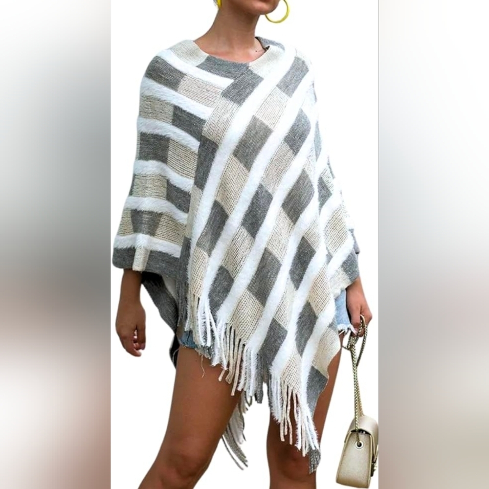 Elegant Striped Women's Poncho
